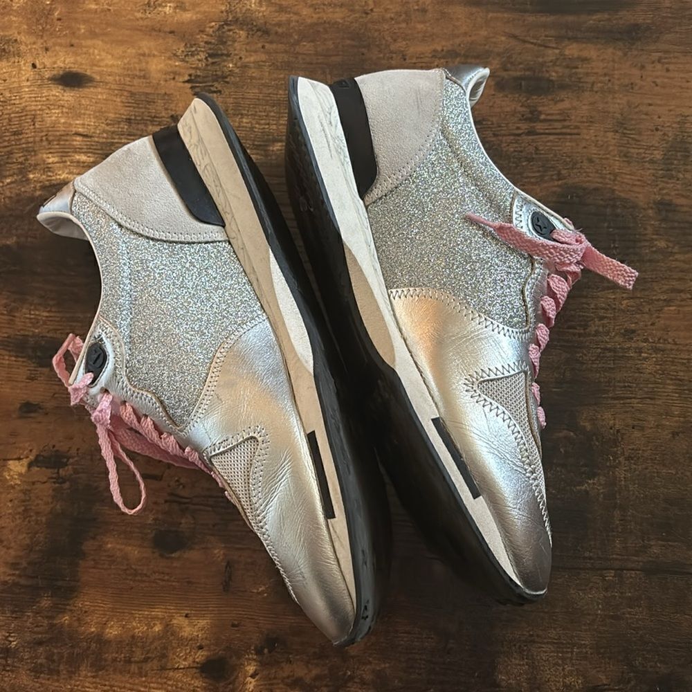 Rare Golden Goose Running Sneakers Silver Glitter in Dove-gray Suede Size 38 - Picture 4 of 14